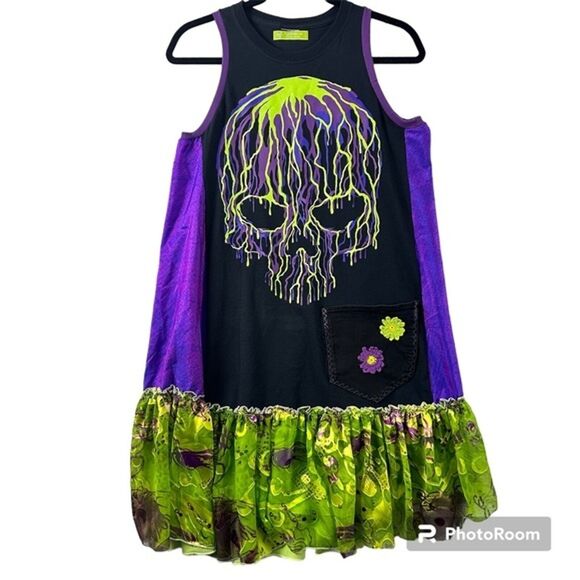 Skull Colorful Fairygoth Punk Whimsical Tank Dress Vegas Rabbit S/M - Picture 1 of 10